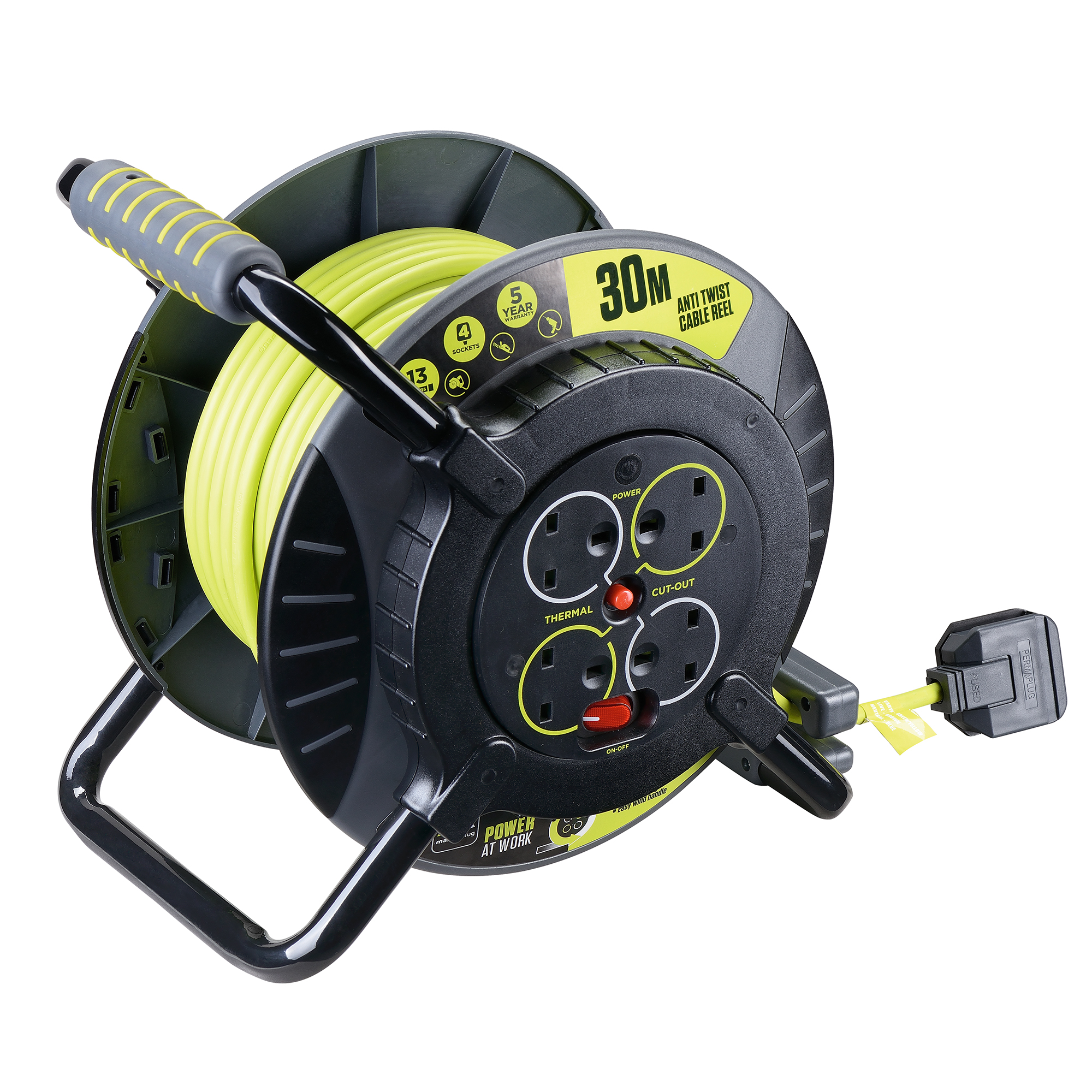 Masterplug Pro-XT 4-Gang Anti-Twist Mains Cable Reel 30m 1 Masterplug Pro-XT 4-Gang Anti-Twist Mains Cable Reel 30m