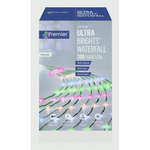 UltraBrights Waterfall Lights 200 LEDs Multi Coloured Green Wire 1 UltraBrights Waterfall Lights 200 LEDs Multi Coloured Green Wire